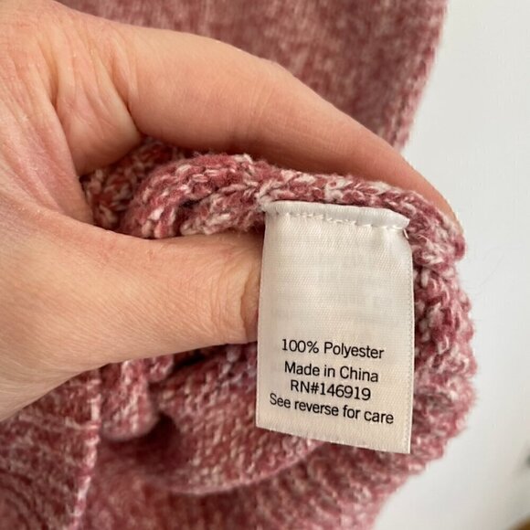 NINE WEST Cowlneck Sweater Mauve Pink White Marled Heather Cowl Neck Puff Sleeve - Picture 9 of 13